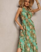 j&x Rochie Verde în Stil Boho cu Elastic în Talie și Legătură Decorativă Piofara