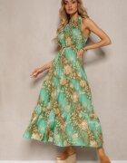 j&x Rochie Verde în Stil Boho cu Elastic în Talie și Legătură Decorativă Piofara