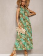j&x Rochie Verde în Stil Boho cu Elastic în Talie și Legătură Decorativă Piofara