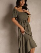 j&x Rochie verde închis din viscoză cu in cu croială evazată Koloreia