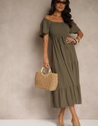 j&x Rochie verde închis din viscoză cu in cu croială evazată Koloreia