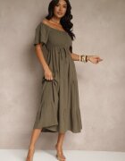 j&x Rochie verde închis din viscoză cu in cu croială evazată Koloreia