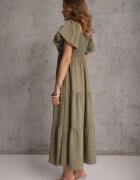 j&x Rochie verde închis din viscoză evazată cu mâneci bufante Rosena