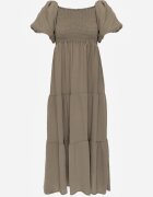 j&x Rochie verde închis din viscoză evazată cu mâneci bufante Rosena