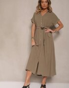 j&x Rochie Verde închis din Viscoză și In cu Croială Tip Cămașă cu Cordon Efralissea
