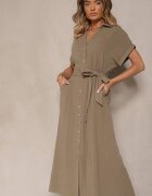 j&x Rochie Verde închis din Viscoză și In cu Croială Tip Cămașă cu Cordon Efralissea