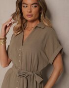 j&x Rochie Verde închis din Viscoză și In cu Croială Tip Cămașă cu Cordon Efralissea