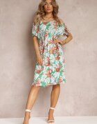 j&x Rochie Verde Midi cu Imprimeu Floral cu Decolteu Spaniol și Elastic în Talie Clemitte
