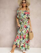 j&x Rochie Verde-Roz viscoză cu croi cloș cu curea în talie și imprimeu floral Rosubia