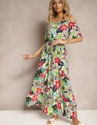 j&x Rochie Verde-Roz viscoză cu croi cloș cu curea în talie și imprimeu floral Rosubia