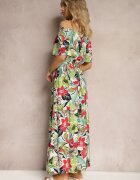 j&x Rochie Verde-Roz viscoză cu croi cloș cu curea în talie și imprimeu floral Rosubia
