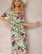 j&x Rochie Verde-Roz viscoză cu croi cloș cu curea în talie și imprimeu floral Rosubia