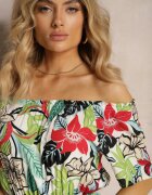 j&x Rochie Verde-Roz viscoză cu croi cloș cu curea în talie și imprimeu floral Rosubia