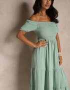 j&x Rochie Verde Spaniolă cu bust încrețit Lumirielle