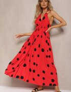 j&x Rochie viscoză roșie cu elastic în talie și legătură la gât și la spate Kamaries