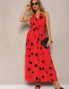 j&x Rochie viscoză roșie cu elastic în talie și legătură la gât și la spate Kamaries