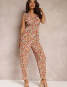 j&x Salopetă Portocalie florală cu elastic la umeri și cu elastic în talie Kirsen
