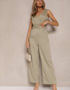 j&x Salopetă Verde deschis cu pantaloni lungi tip plic cu cordon în talie Ronasia