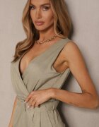 j&x Salopetă Verde deschis cu pantaloni lungi tip plic cu cordon în talie Ronasia