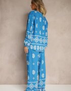 j&x Set Albastru în Stil Etno Pantaloni cu bandă elastică în talie și Bluză Oversize Eviralyn