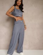 j&x Set Albastru Top decorat cu nasturi și Pantaloni largi Liracelle
