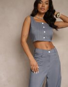 j&x Set Albastru Top decorat cu nasturi și Pantaloni largi Liracelle