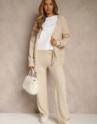 j&x Set Bej cu Lână și Bumbac Hanorac cu fermoar și Pantaloni largi Reisema