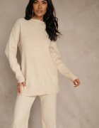 j&x Set bej cu lână și bumbac Pantaloni largi și Pulover cu croială lungă Reilissa