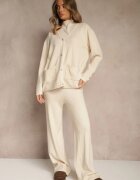 j&x Set Bej deschis din tricot cu bumbac Pantaloni Cardigan și Tricou cu guler înalt Ralonia
