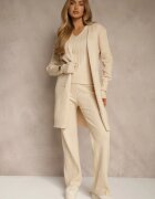 j&x Set Bej deschis din tricot cu bumbac Pantaloni Vestă și Cardigan lung Mevalinia