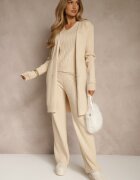 j&x Set Bej deschis din tricot cu bumbac Pantaloni Vestă și Cardigan lung Mevalinia