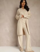 j&x Set Bej deschis din tricot cu lână Cardigan lung Vestă și Pantaloni Netivia