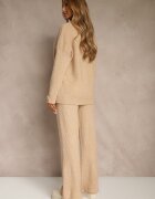 j&x Set Bej din Lână și Bumbac Pulover cu Nasturi și Pantaloni Largi Reinelia