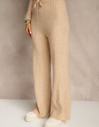 j&x Set Bej din Lână și Bumbac Pulover cu Nasturi și Pantaloni Largi Reinelia