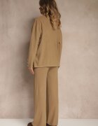 j&x Set Bej din Tricot de Bumbac Pantaloni Cardigan și Tricou cu Guler Ralonia
