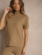 j&x Set Bej din Tricot de Bumbac Pantaloni Cardigan și Tricou cu Guler Ralonia