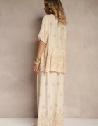 j&x Set Bej din Viscoză Pantaloni și Bluză Decorată cu Legătură Lunarelis