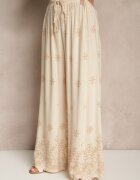 j&x Set Bej din Viscoză Pantaloni și Bluză Decorată cu Legătură Lunarelis
