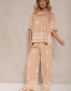 j&x Set bej Oversize cu Bluză și Pantaloni largi în stil Boho Ronivara
