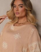 j&x Set bej Oversize cu Bluză și Pantaloni largi în stil Boho Ronivara