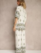 j&x Set Bej și Verde închis din Vâscoză cu Model Etnic Pantaloni Lărgi și Tricou Sarivianne