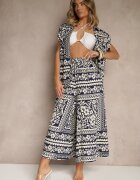 j&x Set Bleumarin cu Vâscoză cu Imprimeu Floral Cămașă și Pantaloni Sonelienna