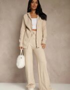 j&x Set de Trening Tricotat Bej cu Lână Hanorac și Pantaloni Essana
