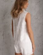 j&x Set de vară din viscoză cu broderie cămașă fără mâneci și scurt Naseshi Alb