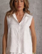 j&x Set de vară din viscoză cu broderie cămașă fără mâneci și scurt Naseshi Alb