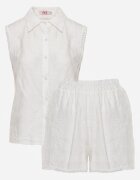 j&x Set de vară din viscoză cu broderie cămașă fără mâneci și scurt Naseshi Alb
