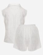 j&x Set de vară din viscoză cu broderie cămașă fără mâneci și scurt Naseshi Alb