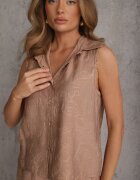 j&x Set de vară din viscoză cu broderie cămașă fără mâneci și scurt Naseshi Maro