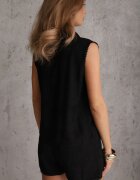j&x Set de vară din viscoză cu broderie cămașă fără mâneci și scurt Naseshi Negru
