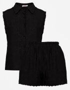 j&x Set de vară din viscoză cu broderie cămașă fără mâneci și scurt Naseshi Negru
